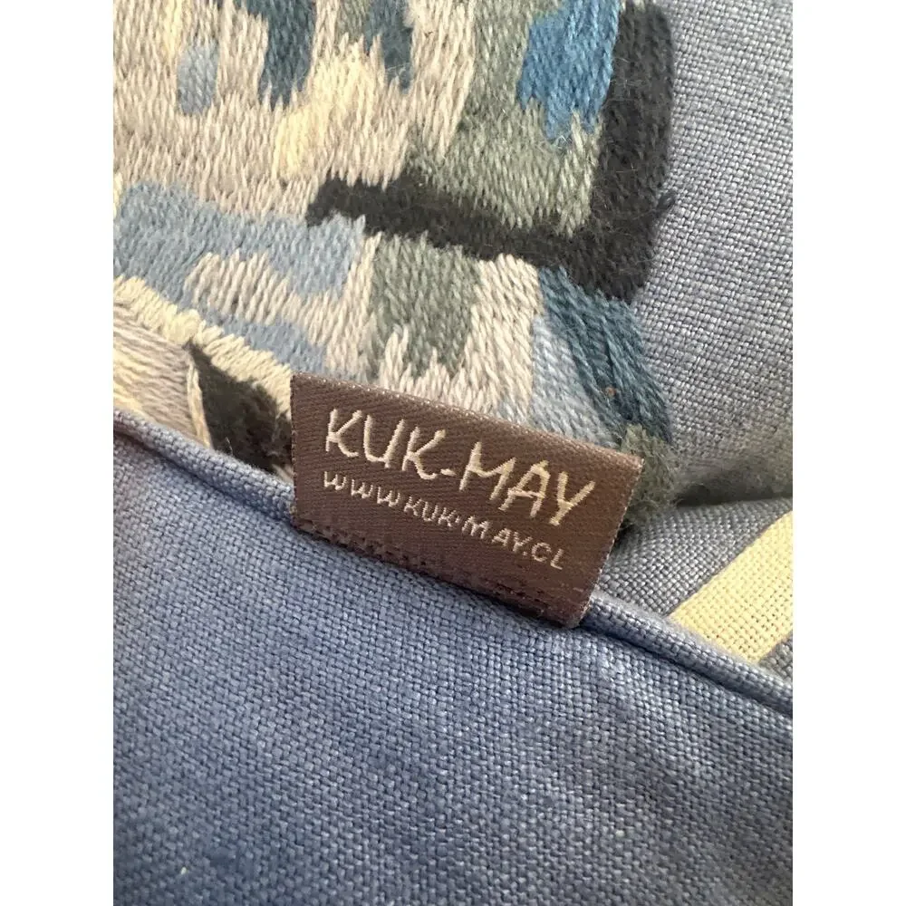 KUK May Embroidered Linen Pillow seashells Nautcial Blue white 20